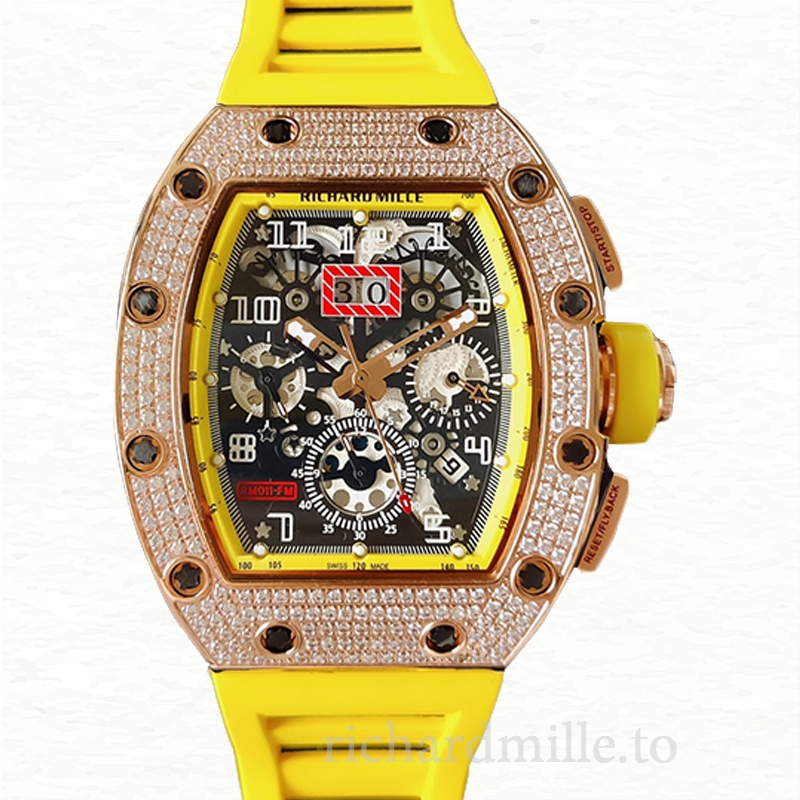 Richard Mille RM011 Mechanical Men Rubber Band Watch Diamond Bezel
