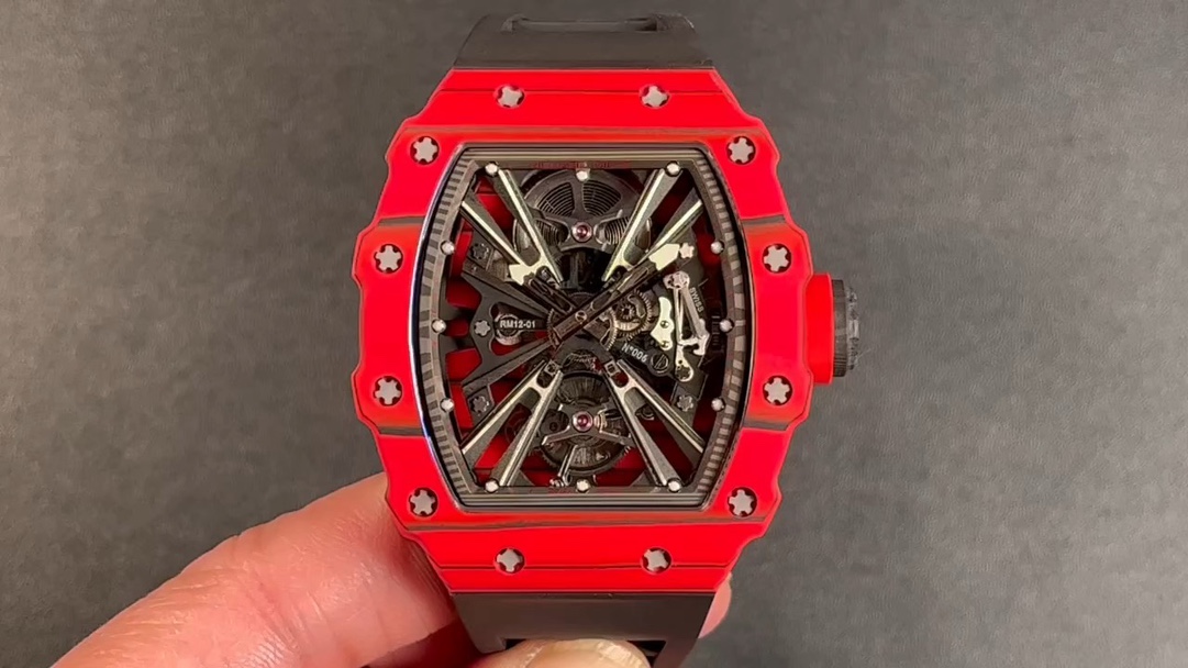 Richard Mille RM 12-01 Replica Swiss Tourbillon – Premium Red Carbon Case, Luxury Sports Watch