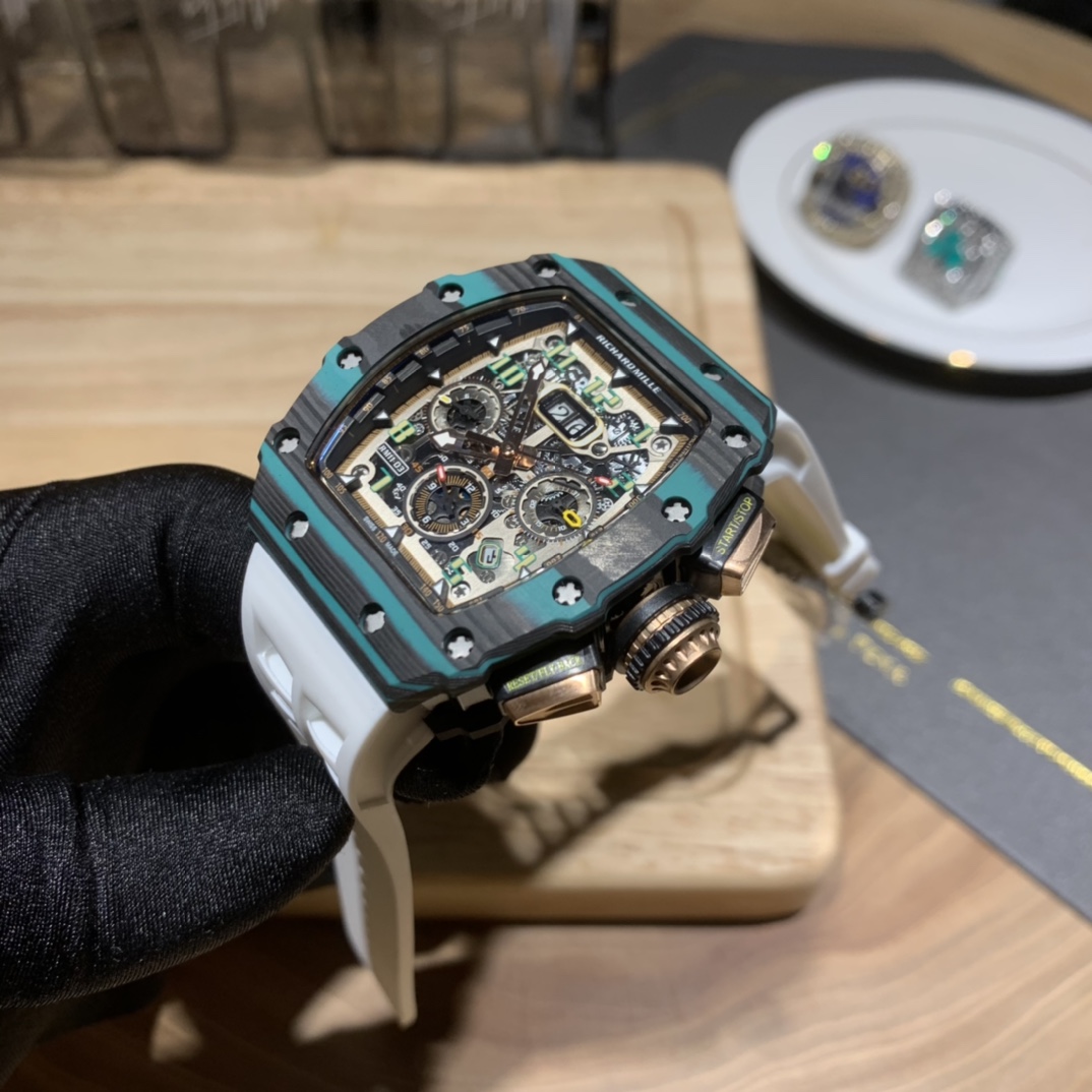 Richard Mille RM 11-03 Ultimate Edition Turquoise Quartz TPT Carbon Super Clone Flyback Chrono Replica 50x40mm