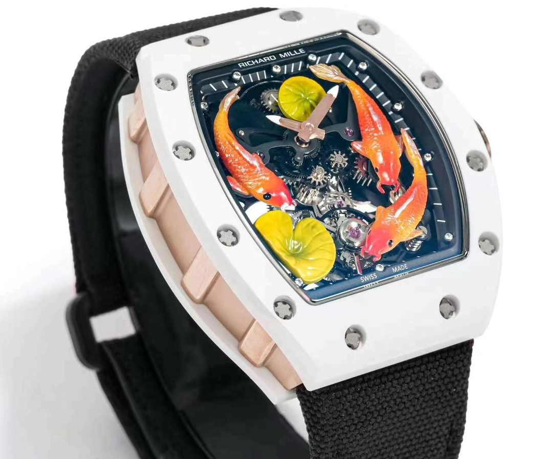 Richard Mille Replica RM S10 Koi Tourbillon Watch with White Ceramic Case
