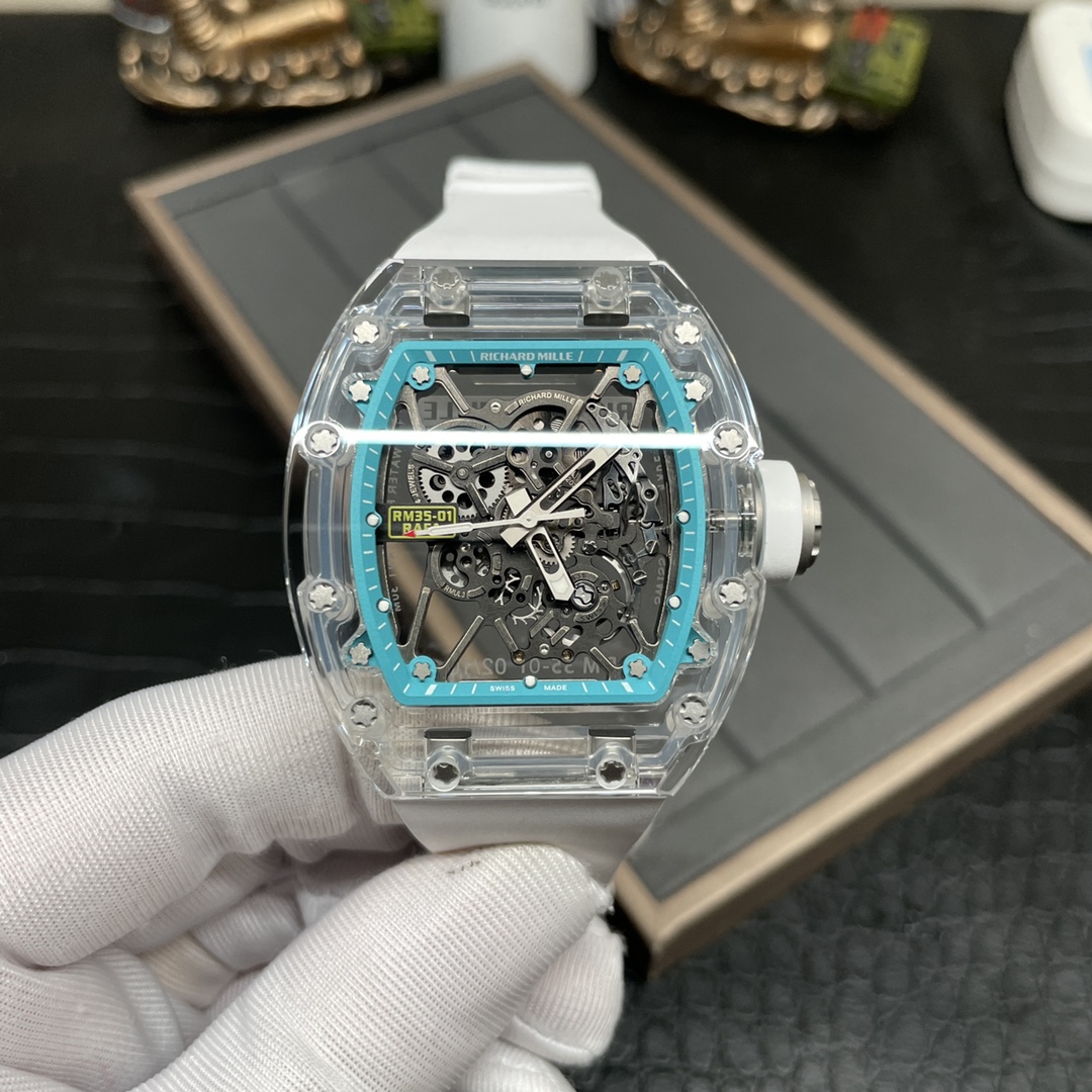Replica Richard Mille RM 35-01 Rafael Nadal Watch – Swiss Tourbillon Movement, Skeleton Dial, Crystal Glass Case