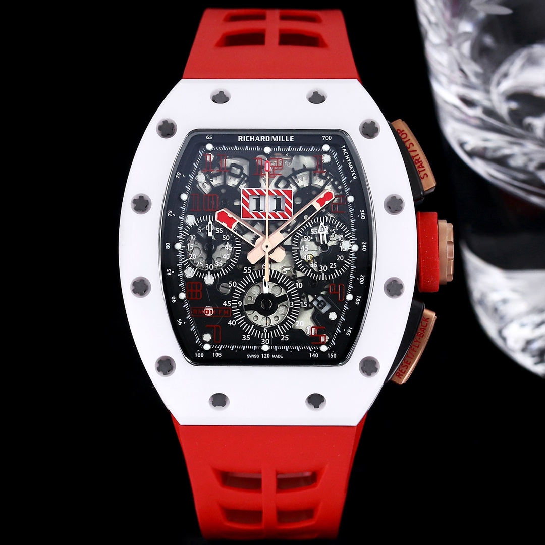 Luxury Swiss Replica Richard Mille RM 011 Felipe Massa White Demon Watch With Red Rubber Strap – Ultimate Precision & Bold Design