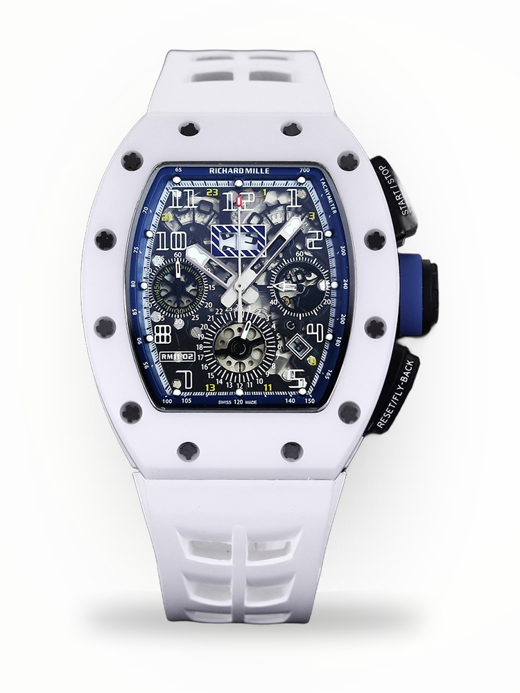 Men’s Richard Mille RM 011 Replica Chronograph Watch – White Ceramic Case With Skeleton Dial