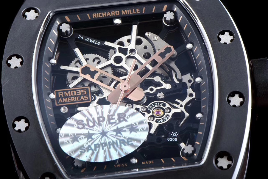 Richard Mille Replica RM 035-2 Black Strap Skeleton Dial