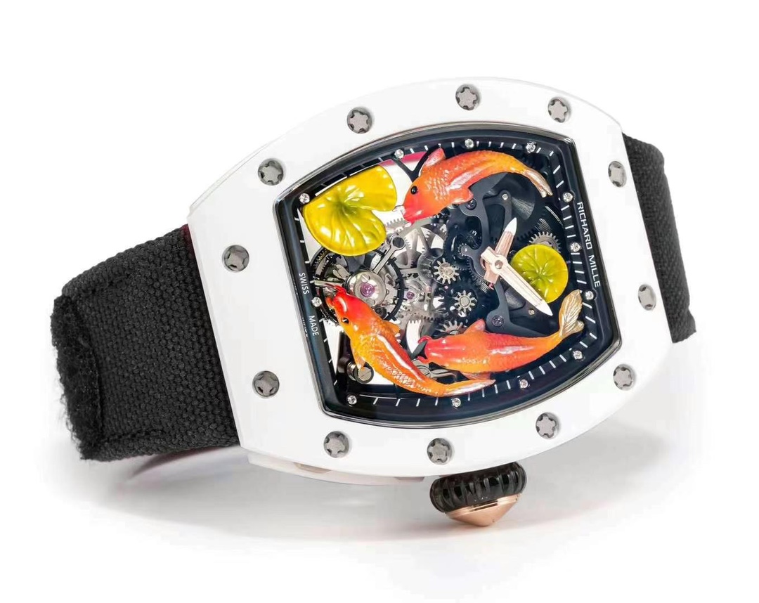 Richard Mille Replica RM S10 Koi Tourbillon Watch with White Ceramic Case