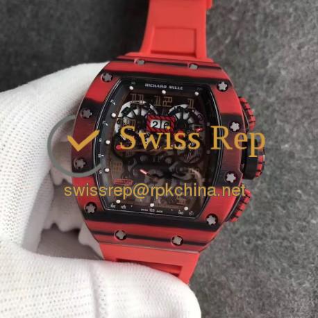 RM011 Red QTPT Flyback Chrono KVF Red Forged Carbon Black Skeleton Dial 7750