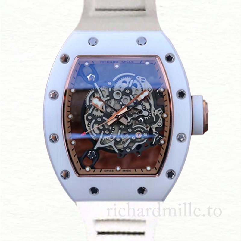 Richard Mille RM055 Men Mechanical Watch Transparent Dial Ceramics Bezel