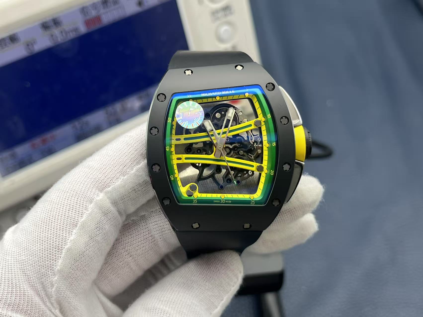 Replica Richard Mille RM 61-01 Yohan Blake Super Clone RMUL2 Skeleton Manual Wind Watch Black Rubber Strap