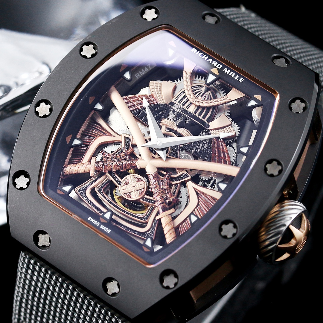 Luxury Richard Mille RM 47 Replica – Best Swiss Skeleton Tourbillon Watch With Ceramic Case & Samurai Design