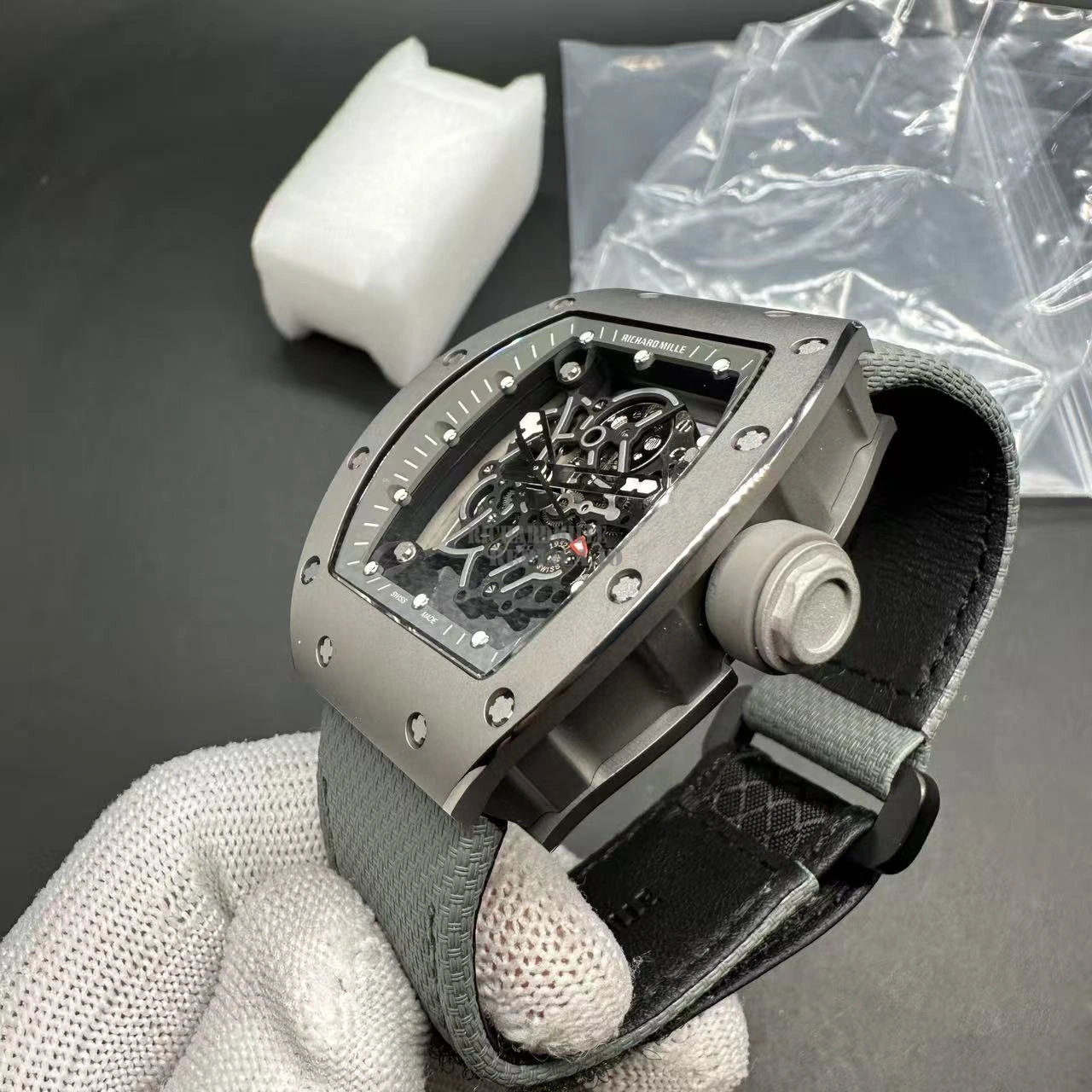 Richard Mille RM055 Bubba Watson Super Clone Titanium Skeleton Dial Gray Nylon Strap BBR Factory