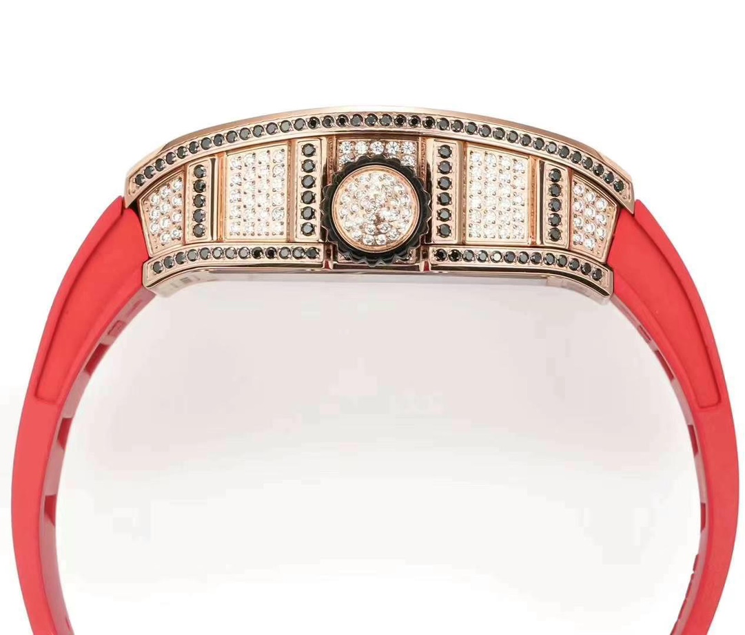 Replica Richard Mille RM S10 Koi Tourbillon Watch Rose Gold with Diamond - Red Rubber Strap