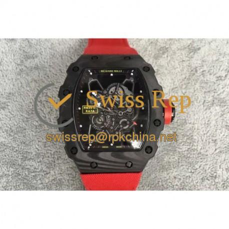 RM35-01 Rafael Nadal Forged Carbon Skeleton Black Dial Red Nylon Strap M9015