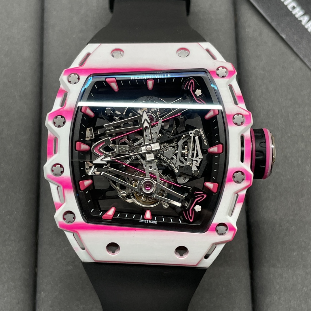 Richard Mille RM 38 02 Bubba Watson Replica Swiss Tourbillon 43mm White Pink Quartz TPT Skeleton Dial
