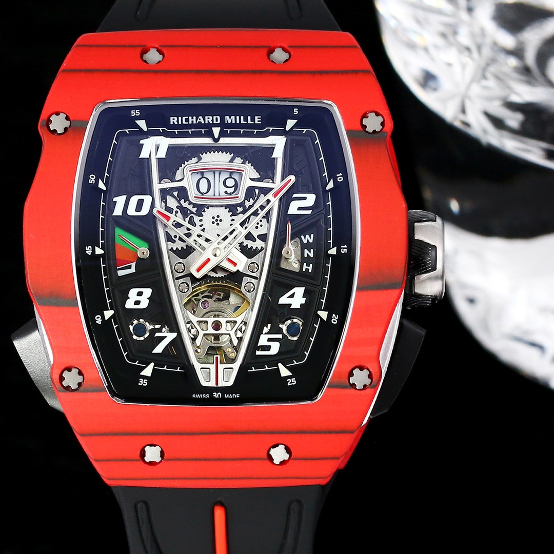 Luxury Sport Replica Richard Mille RM 40-01 Red Carbon Fiber Case Watch With Black Rubber Strap