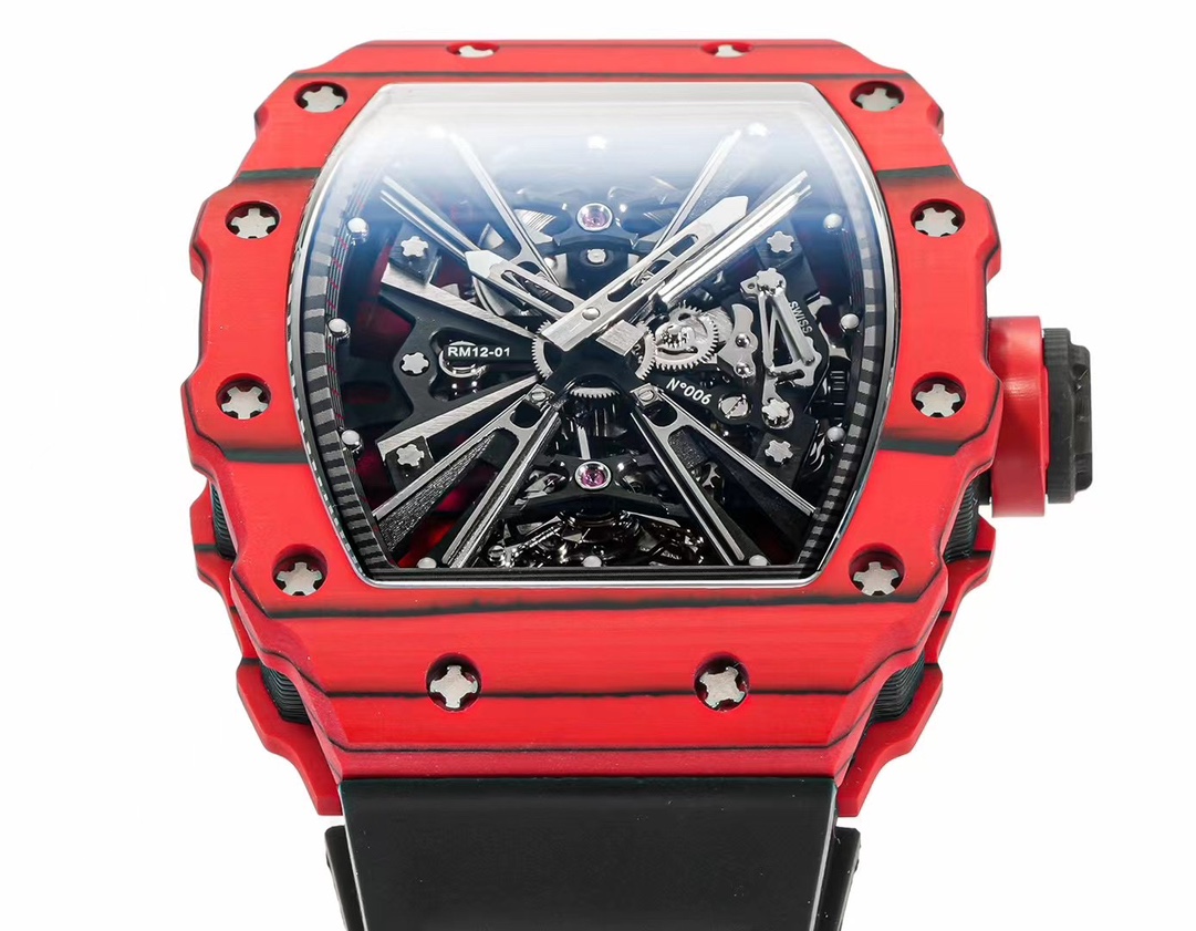 Richard Mille RM 12-01 Replica Swiss Tourbillon – Premium Red Carbon Case, Luxury Sports Watch