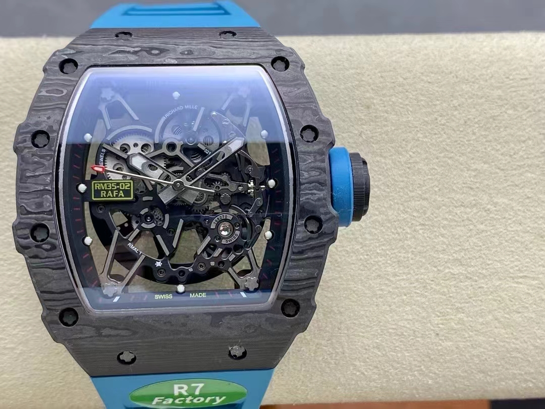Replica Richard Mille RM 35-02 Swiss NTPT Carbon Fiber Case, Blue Rubber Strap Watch