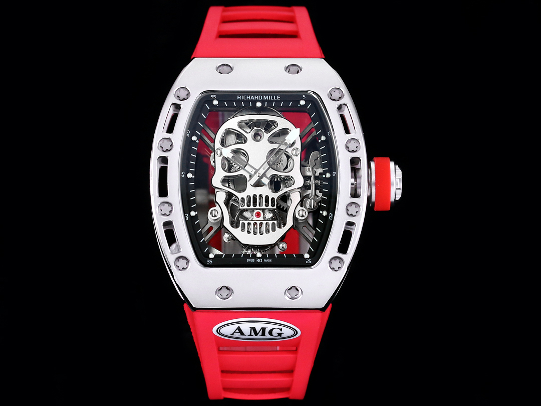 Best Swiss Replica RICHARD MILLE RM 52 Tourbillon Super Clone Watch – Skull Skeleton Dial, Red Strap