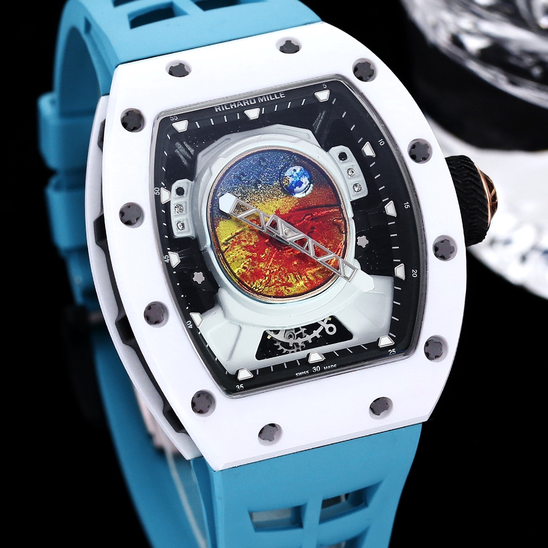 Richard Mille RM 52-05 Pharrell Williams Replica Watch – White Ceramic Case, Swiss Movement, Astronaut Dial, Blue Strap