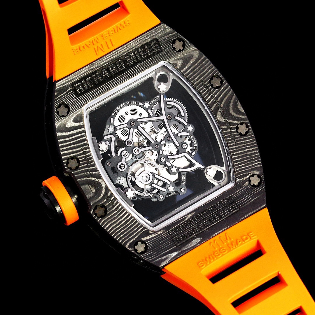 Replica Richard Mille RM 055 – Bold Carbon Case & Skeleton Dial With Vibrant Orange Rubber Strap
