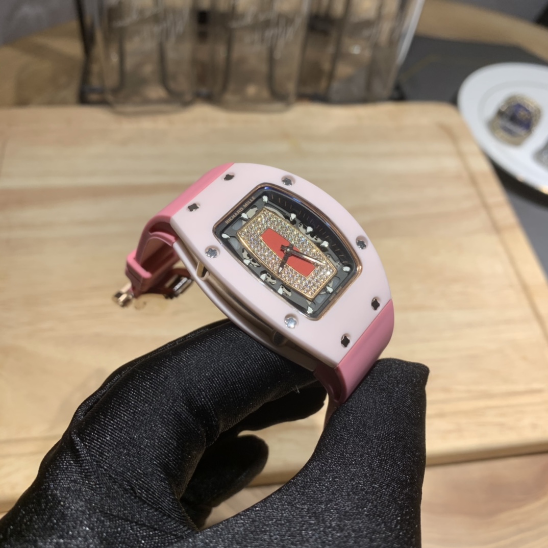 Richard Mille RM 07-01 Ladies Swiss Replica Watch – Pink Ceramic Skeleton Diamond Dial