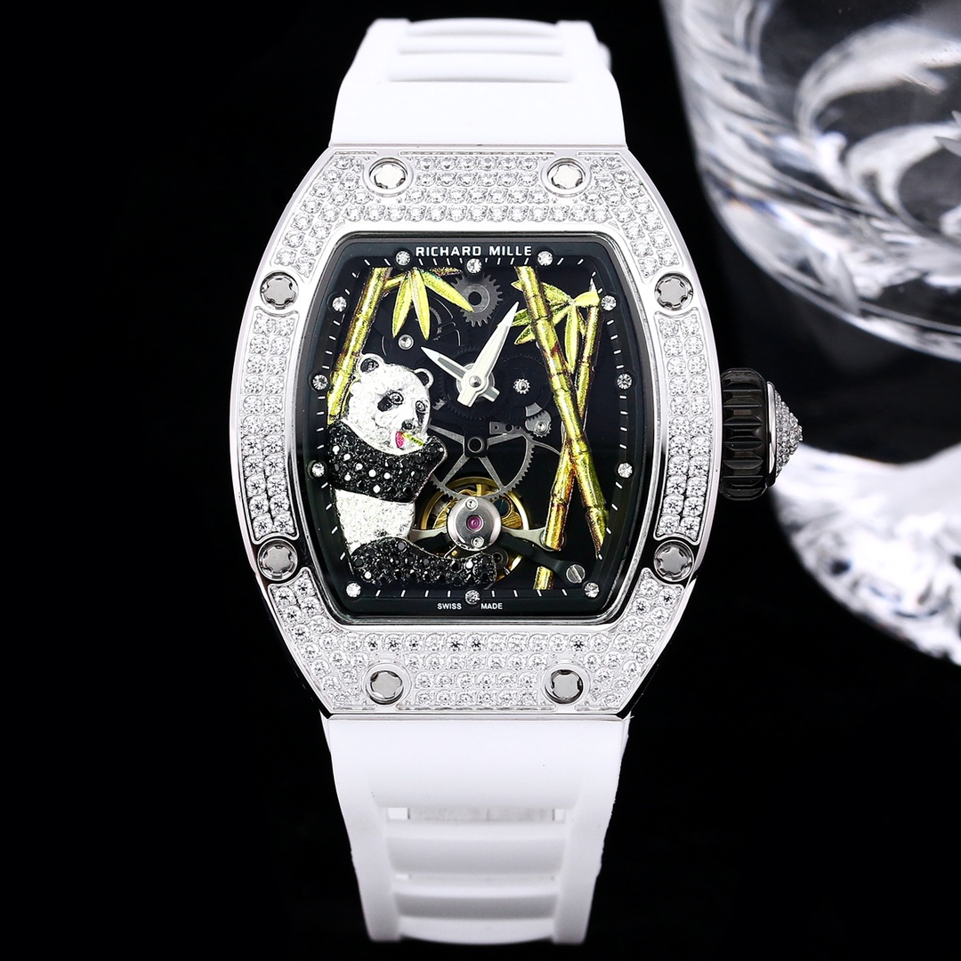 Replica Richard Mille RM 26-01 Swiss Tourbillon Panda White Diamond Bezel Watch