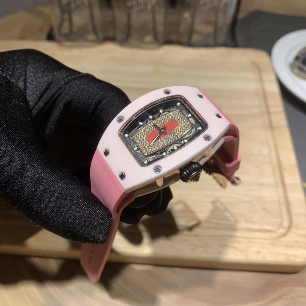 Richard Mille RM 07-01 Ladies Swiss Replica Watch – Pink Ceramic Skeleton Diamond Dial