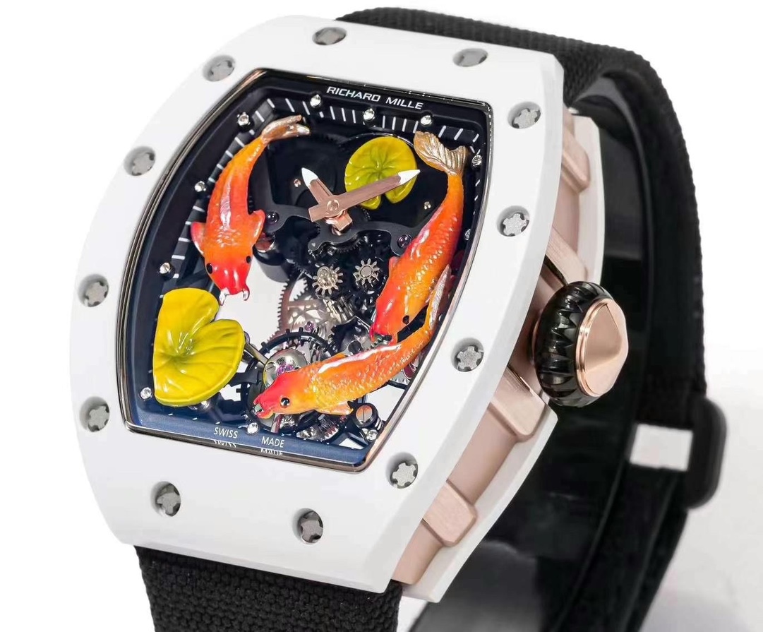 Richard Mille Replica RM S10 Koi Tourbillon Watch with White Ceramic Case
