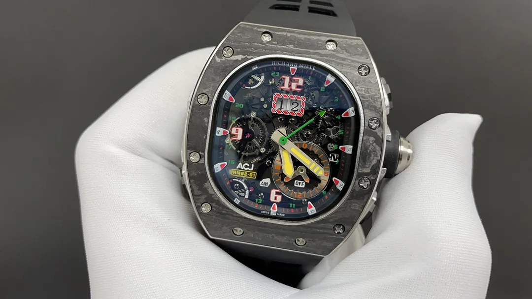 Richard Mille RM 62-01 Tourbillon Vibrating Alarm Watch Carbon TPT Case Skeleton Dial Super Clone
