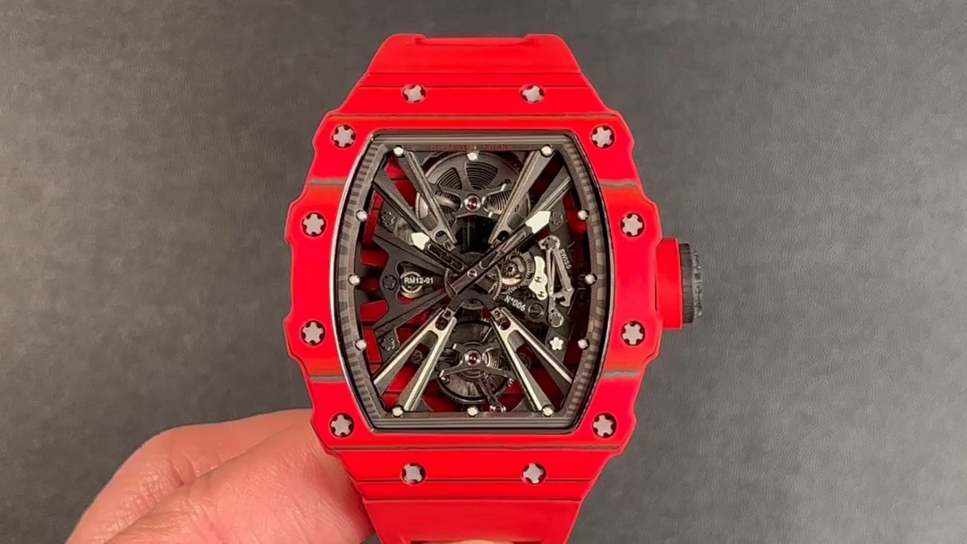 Replica Richard Mille RM 12-01 Tourbillon Watch For Stylish Men – Luxurious Red Carbon Fiber Case