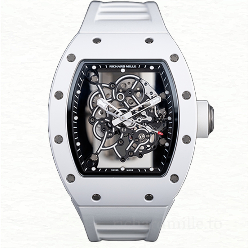 Richard Mille RM055 Mechanical Men Ceramics Bezel Transparent Dial Rubber Band