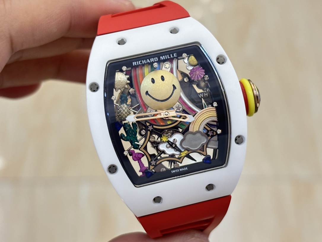 Richard Mille RM 88 Smiley Automatic Tourbillon Watch Replica, Red Rubber Strap