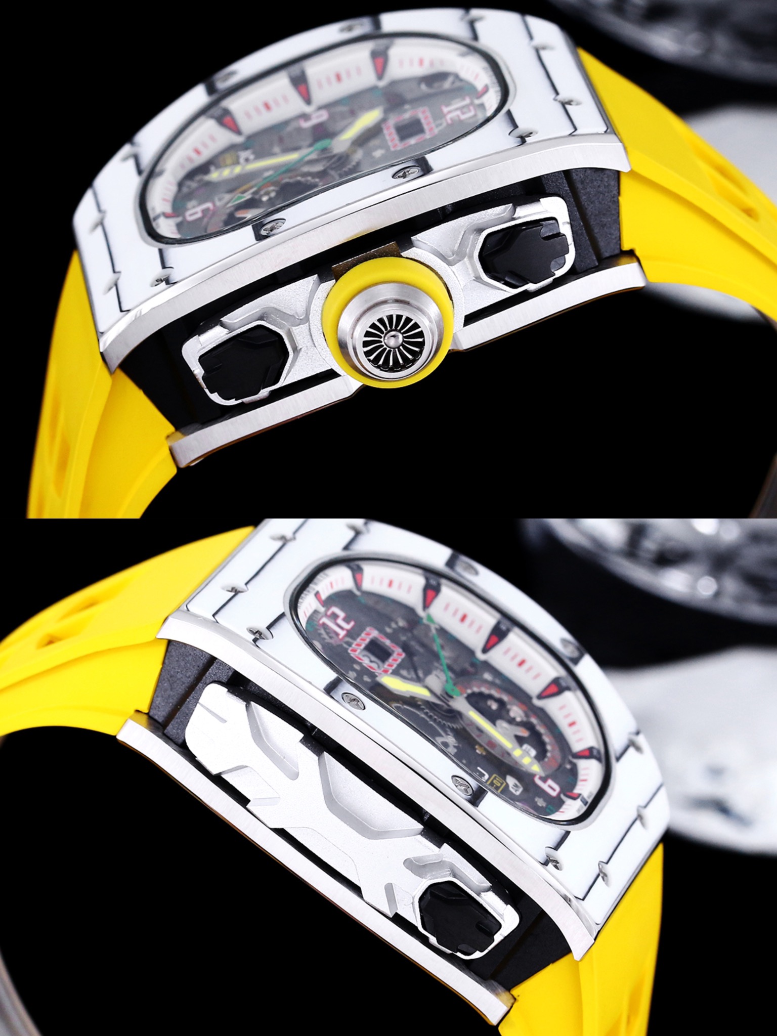 Replica Richard Mille 62-01 Tourbillon ACJ Watch with Yellow Rubber Strap – High-Precision Skeleton Dial & Titanium Case