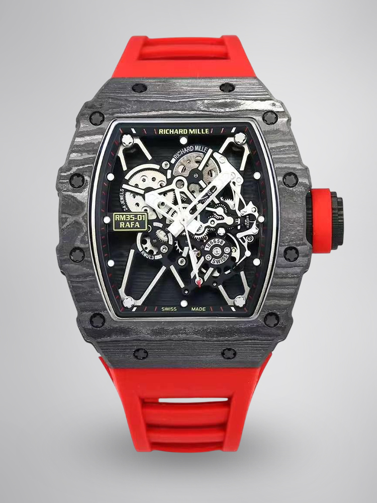 Richard Mille RM 35-01 Replica Swiss Clone with Carbon Case and Red Strap