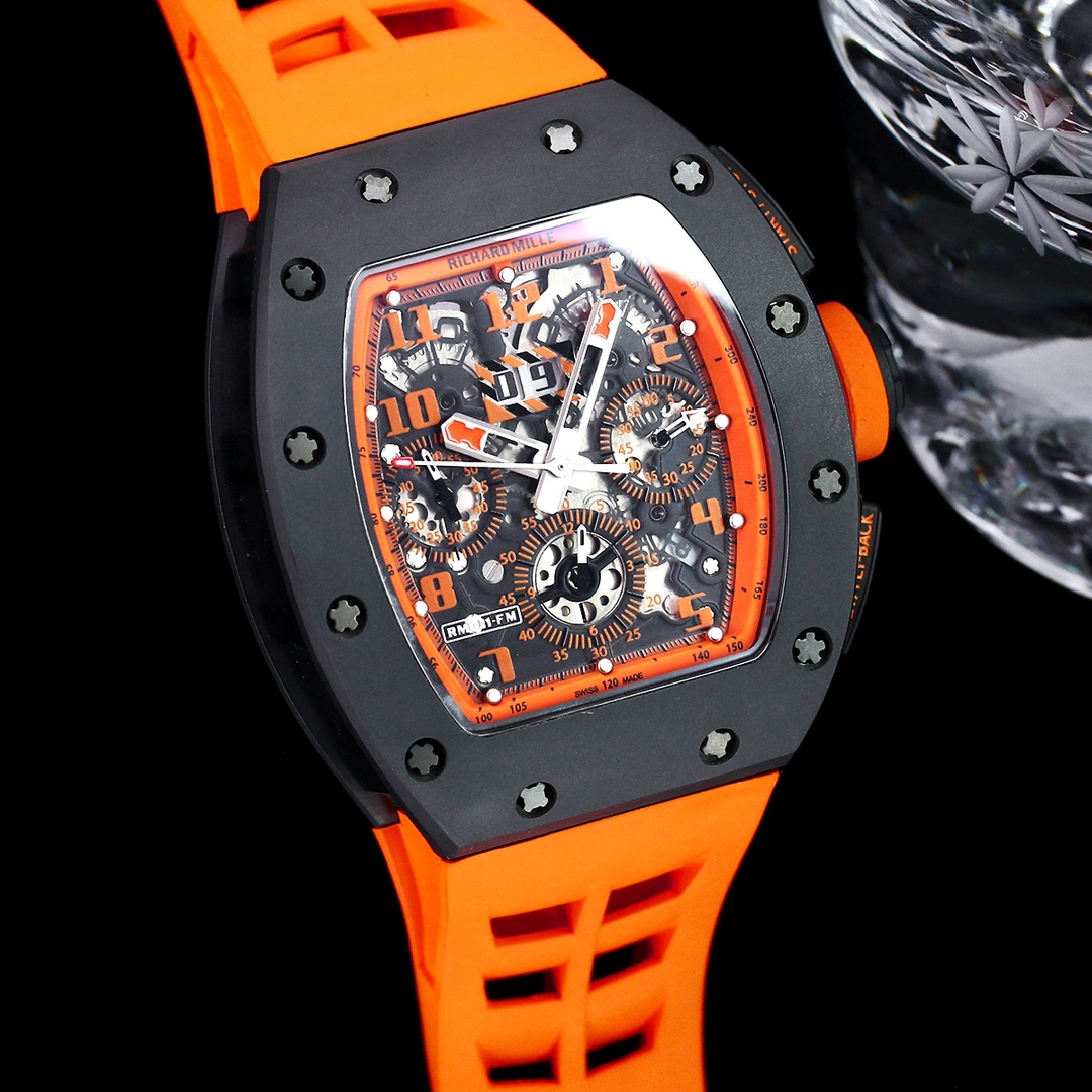 Best Richard Mille RM 011-FM Replica Felipe Massa Orange Storm Ceramic Men’s Watch – Orange Rubber Strap