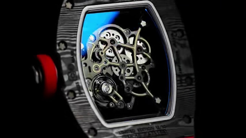 High-End Swiss Richard Mille RM 055 Replica Carbon NTPT Watch with Red Rubber Strap & Skeleton Dial