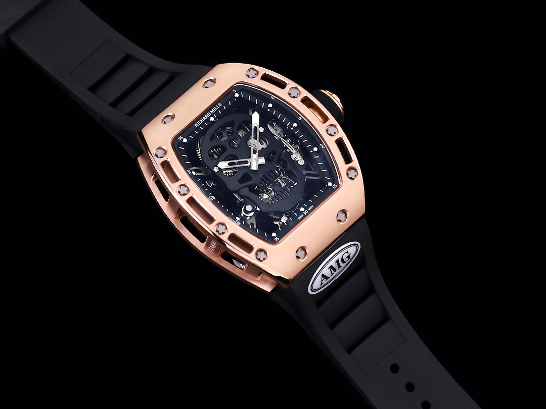 RM052 Skeleton Tourbillon Replica Watch Black Skull Dial – Rose Gold Case