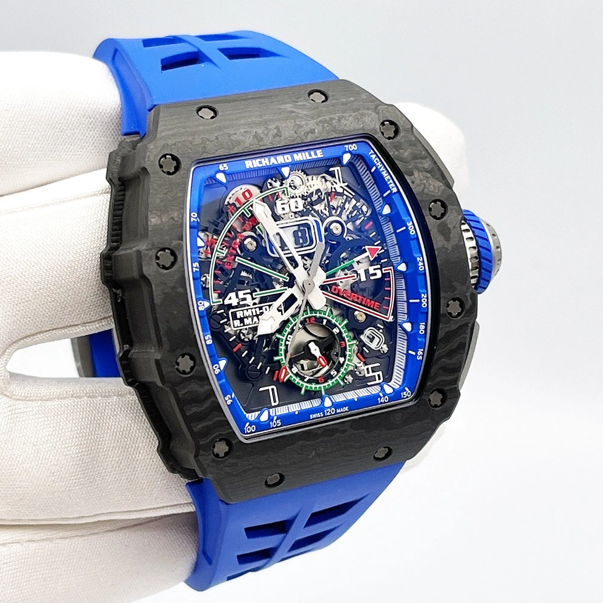 Richard Mille RM 11-04 Replica Skeleton Dial Blue Rubber Strap Luxury Sports Watch
