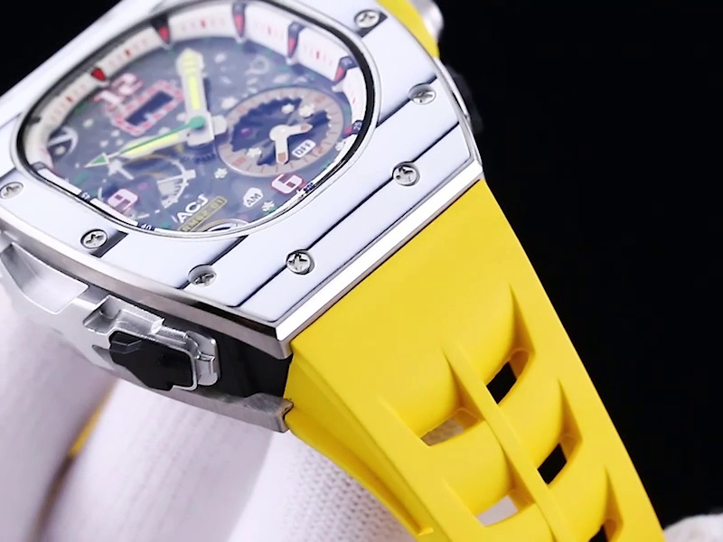 Replica Richard Mille 62-01 Tourbillon ACJ Watch with Yellow Rubber Strap – High-Precision Skeleton Dial & Titanium Case