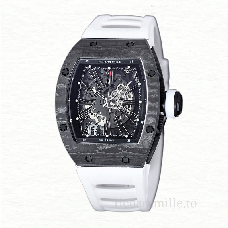 Richard Mille RM 010 Automatic Men Rubber Band Carbon Fiber Transparent Dial