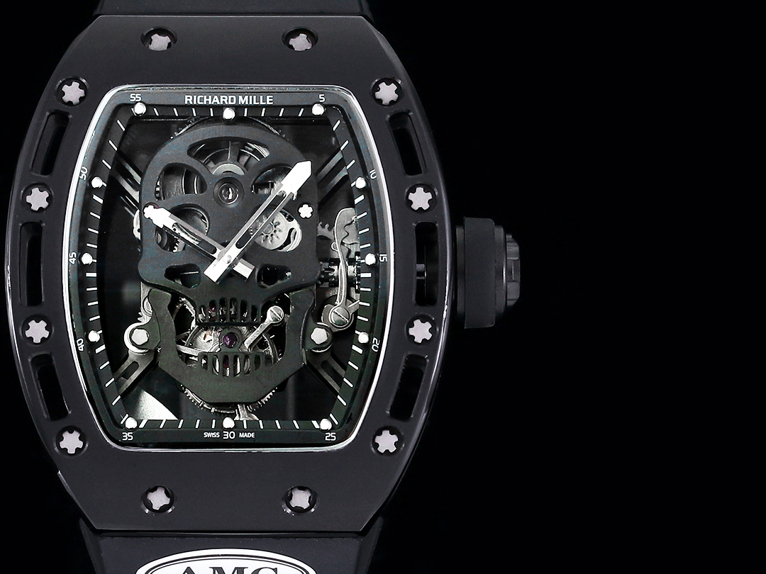 Swiss Richard Mille RM 052 Replica Watch – Skeleton Tourbillon, Skull Face, Black Rubber Strap, Quality
