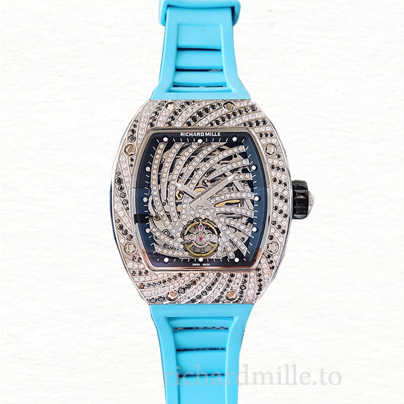 Richard Mille RM51-02 Mechanical Ladies Watch Diamond Paved Dial Rubber Band