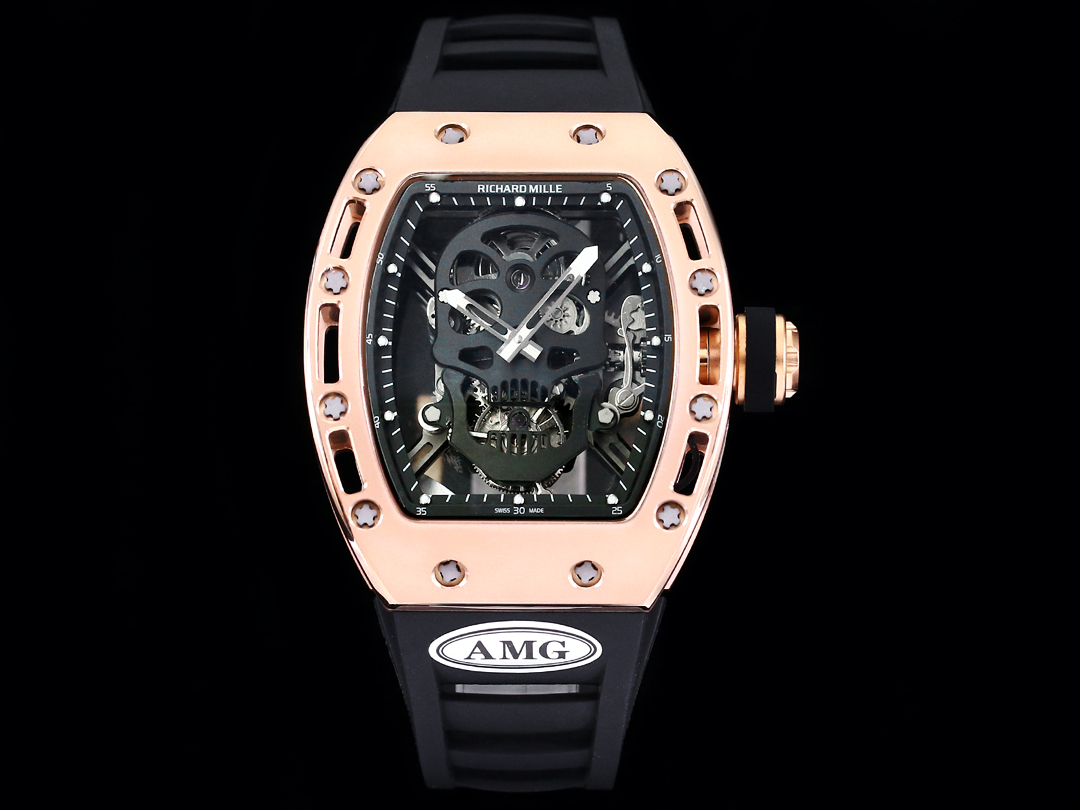 RM052 Skeleton Tourbillon Replica Watch Black Skull Dial – Rose Gold Case