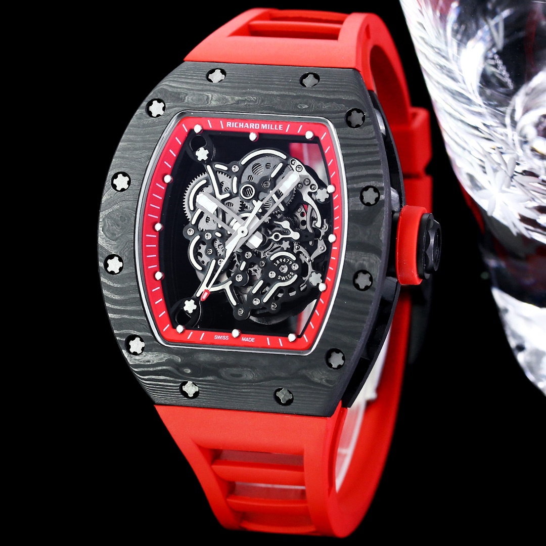 Swiss Replica Richard Mille RM 055 NTPT Carbon Watch With Red Strap – Sporty, Luxurious, and Precision Engineered