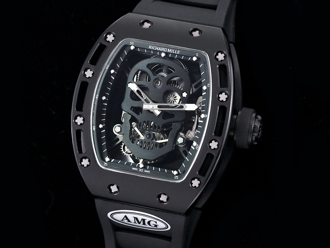 Swiss Richard Mille RM 052 Replica Watch – Skeleton Tourbillon, Skull Face, Black Rubber Strap, Quality