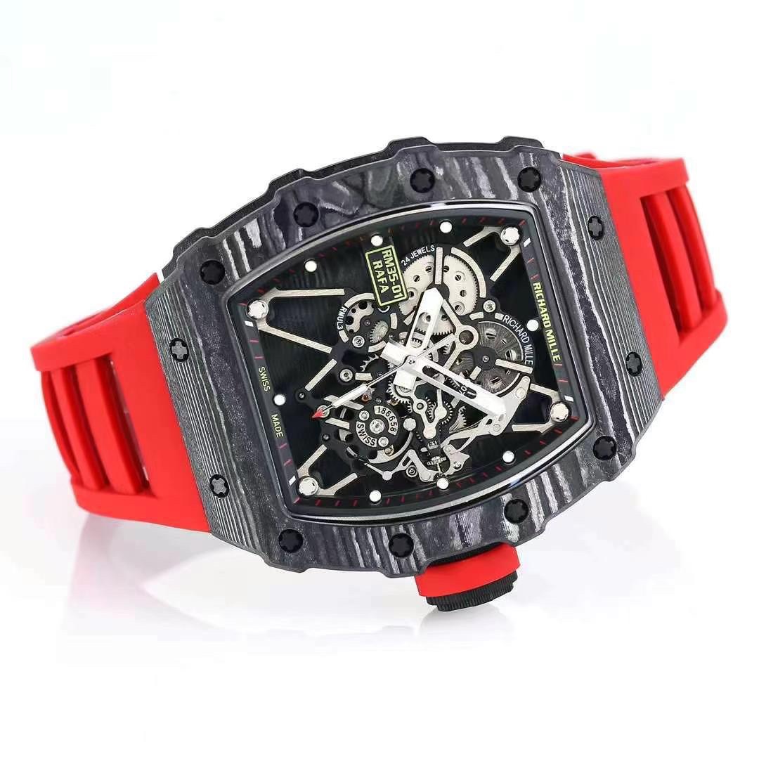 Richard Mille RM 35-01 Replica Swiss Clone with Carbon Case and Red Strap