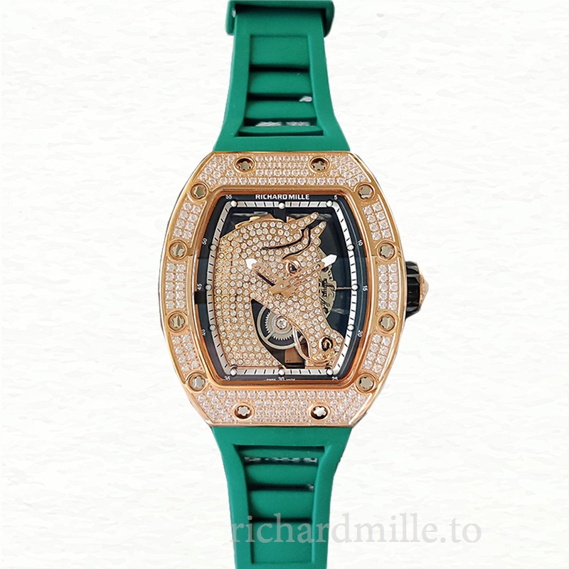 Richard Mille RM52-02 Men Mechanical Watch Horse Dial Diamond Bezel