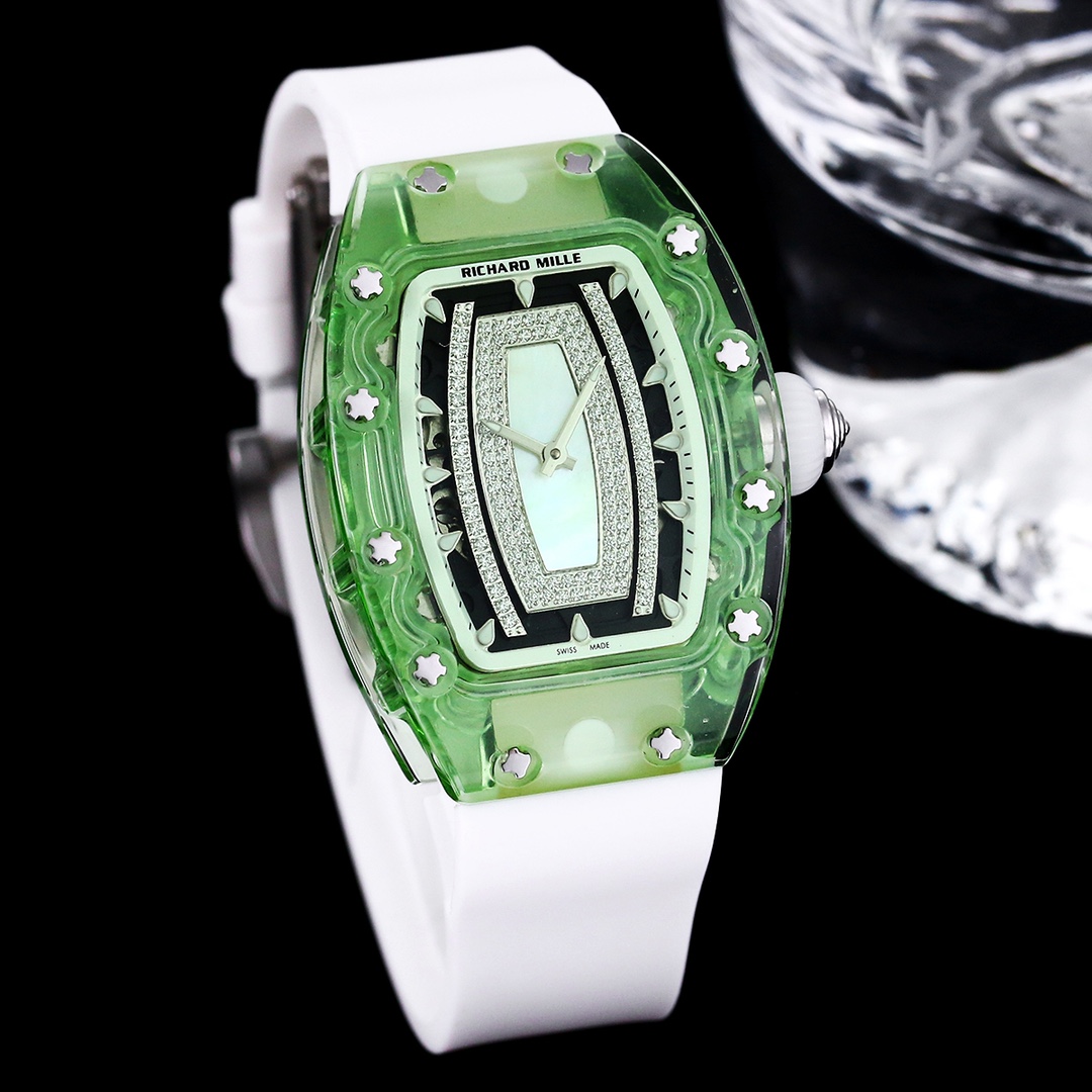 Luxury Replica Richard Mille RM 07-02 Ladies Diamond Green Bezel Watch For Elegant Women