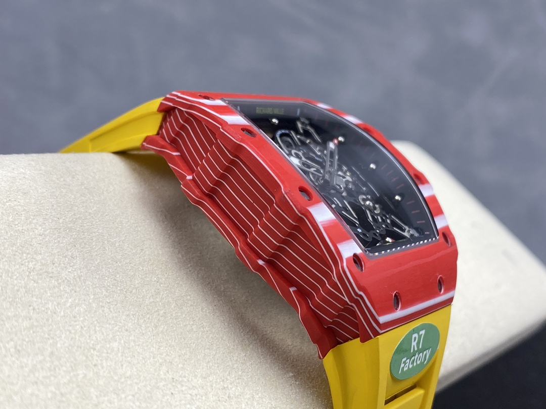Stylish Swiss Replica Richard Mille RM 35-02 Rafael Nadal Watch – Carbon Fiber Skeleton Dial, Yellow Rubber Strap