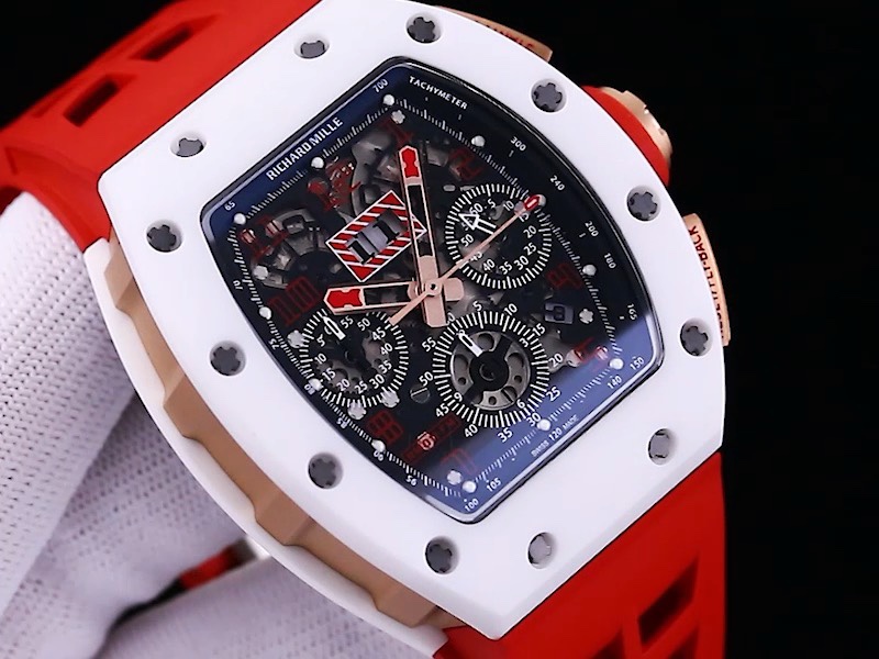 Luxury Swiss Replica Richard Mille RM 011 Felipe Massa White Demon Watch With Red Rubber Strap – Ultimate Precision & Bold Design