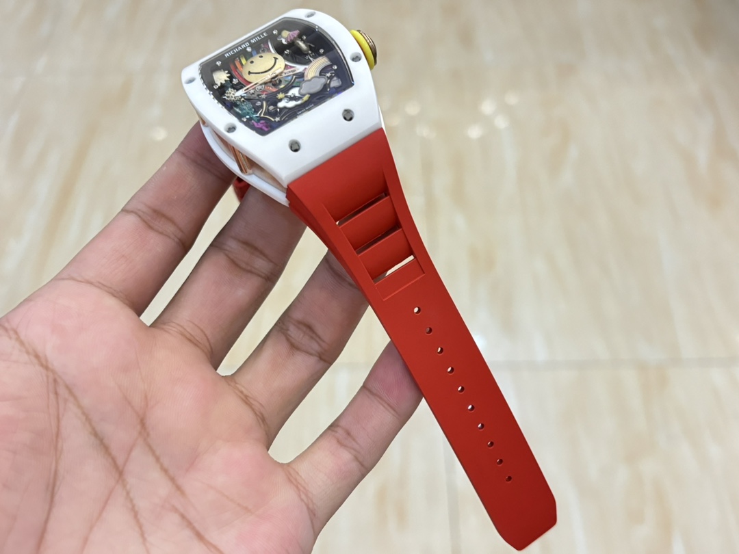 Richard Mille RM 88 Smiley Automatic Tourbillon Watch Replica, Red Rubber Strap
